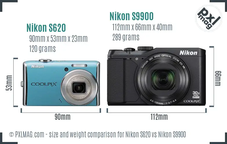Nikon S620 vs Nikon S9900 size comparison
