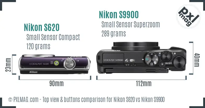 Nikon S620 vs Nikon S9900 top view buttons comparison