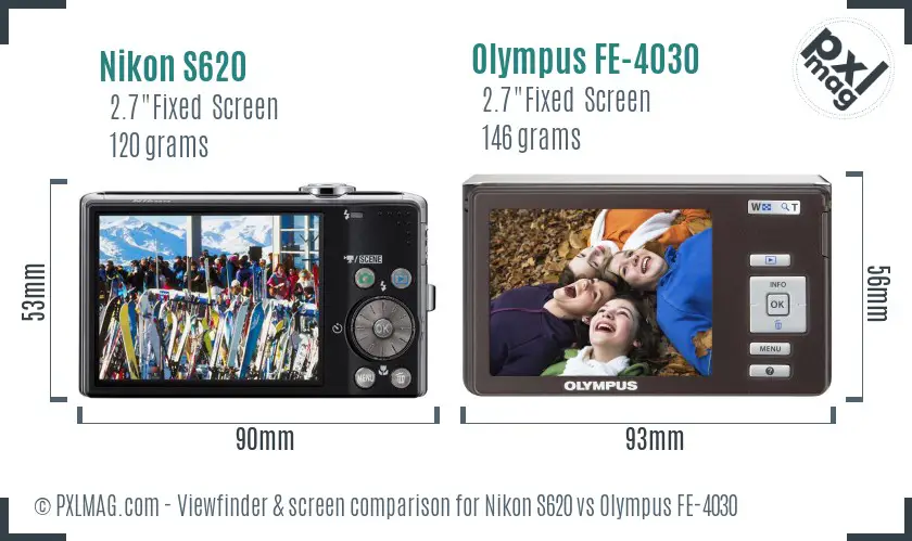 Nikon S620 vs Olympus FE-4030 Screen and Viewfinder comparison