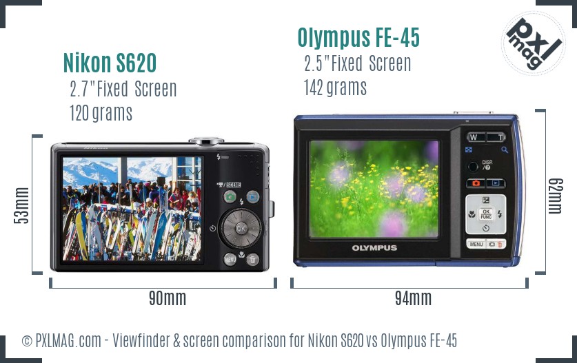 Nikon S620 vs Olympus FE-45 Screen and Viewfinder comparison