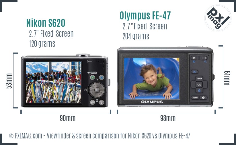 Nikon S620 vs Olympus FE-47 Screen and Viewfinder comparison