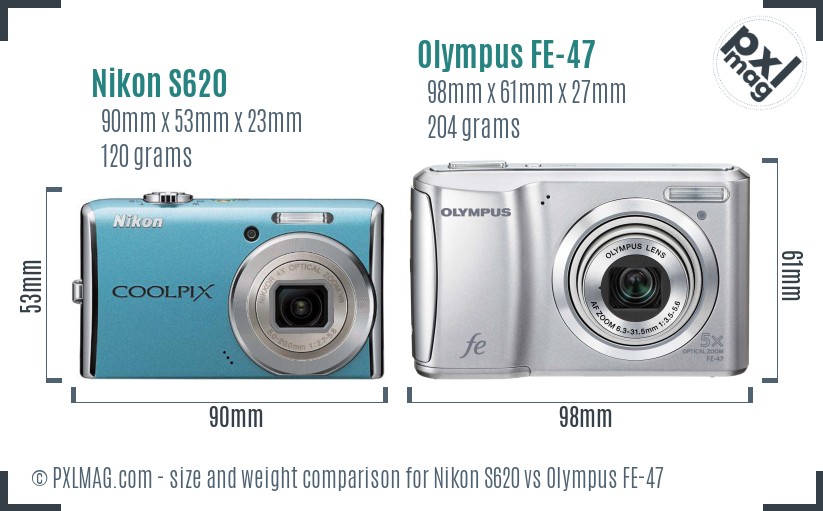 Nikon S620 vs Olympus FE-47 size comparison
