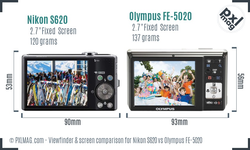 Nikon S620 vs Olympus FE-5020 Screen and Viewfinder comparison