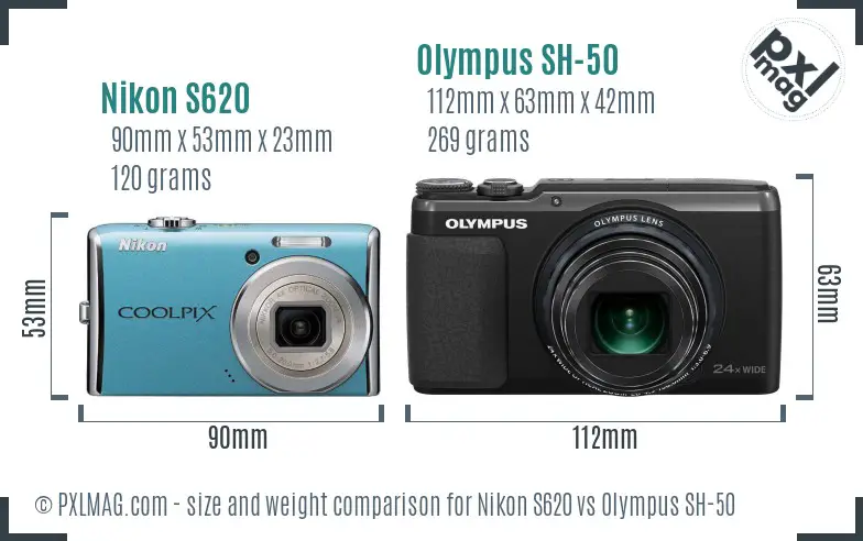 Nikon S620 vs Olympus SH-50 size comparison