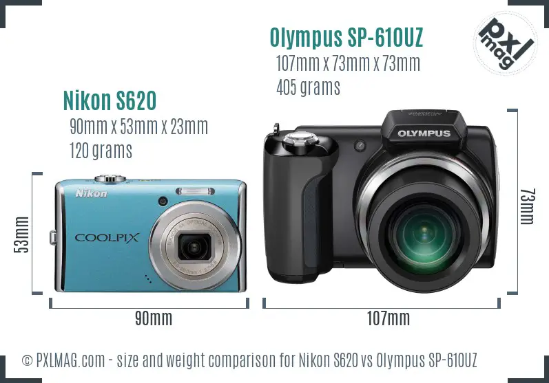 Nikon S620 vs Olympus SP-610UZ size comparison