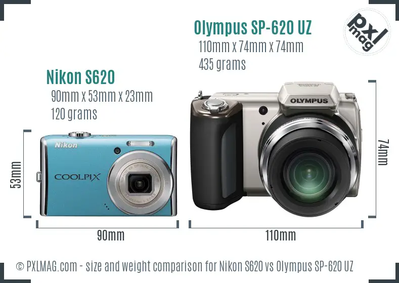 Nikon S620 vs Olympus SP-620 UZ size comparison Nikon S620 vs Olympus SP-620 UZ size comparison