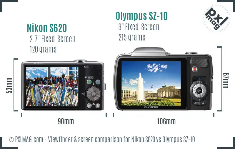 Nikon S620 vs Olympus SZ-10 Screen and Viewfinder comparison