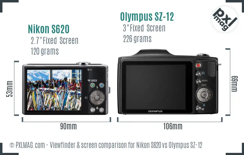 Nikon S620 vs Olympus SZ-12 Screen and Viewfinder comparison