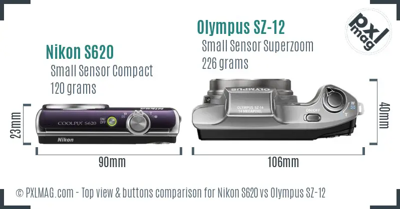Nikon S620 vs Olympus SZ-12 top view buttons comparison