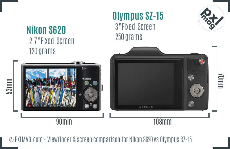 Nikon S620 vs Olympus SZ-15 Screen and Viewfinder comparison