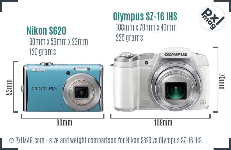Nikon S620 vs Olympus SZ-16 iHS size comparison