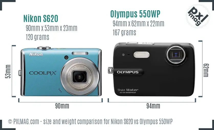 Nikon S620 vs Olympus 550WP size comparison