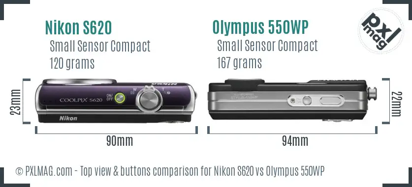 Nikon S620 vs Olympus 550WP top view buttons comparison
