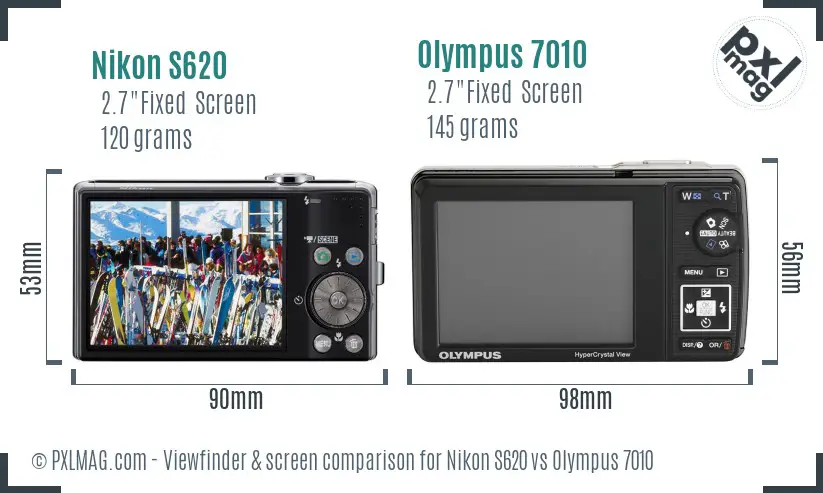 Nikon S620 vs Olympus 7010 Screen and Viewfinder comparison