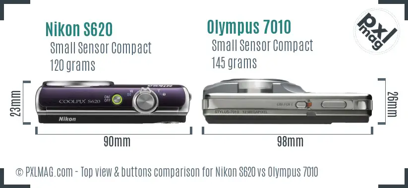 Nikon S620 vs Olympus 7010 top view buttons comparison