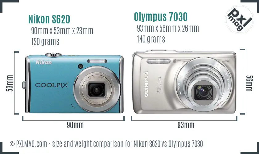 Nikon S620 vs Olympus 7030 size comparison Nikon S620 vs Olympus 7030 size comparison