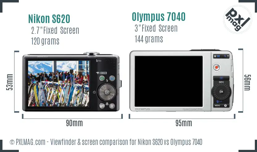 Nikon S620 vs Olympus 7040 Screen and Viewfinder comparison