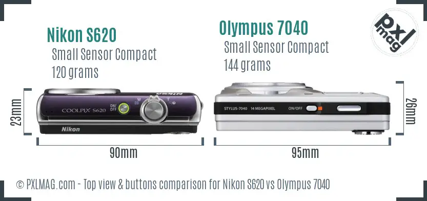 Nikon S620 vs Olympus 7040 top view buttons comparison