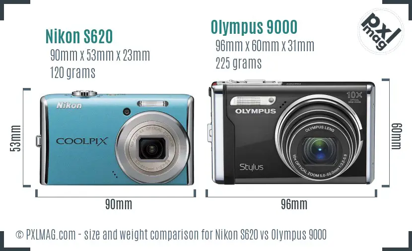Nikon S620 vs Olympus 9000 size comparison Nikon S620 vs Olympus 9000 size comparison