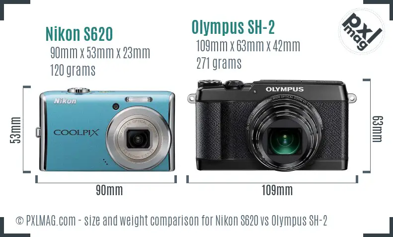 Nikon S620 vs Olympus SH-2 size comparison Nikon S620 vs Olympus SH-2 size comparison
