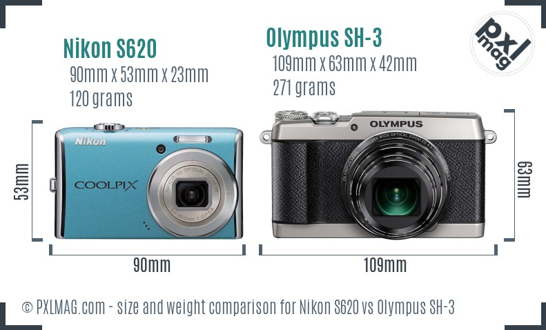 Nikon S620 vs Olympus SH-3 size comparison Nikon S620 vs Olympus SH-3 size comparison