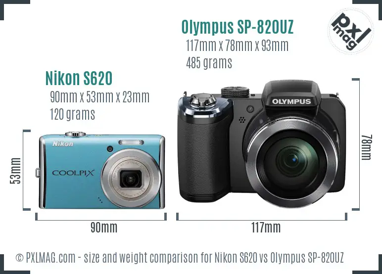 Nikon S620 vs Olympus SP-820UZ size comparison