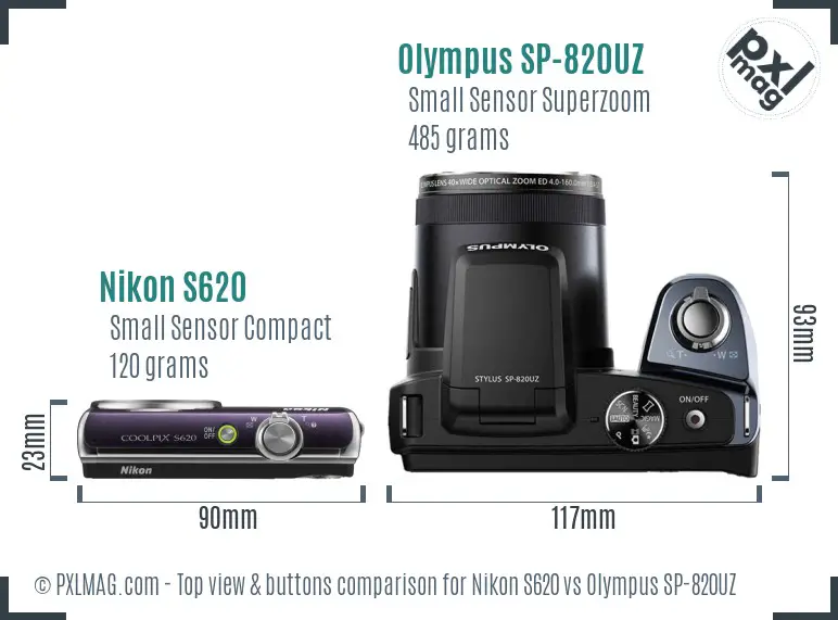 Nikon S620 vs Olympus SP-820UZ top view buttons comparison