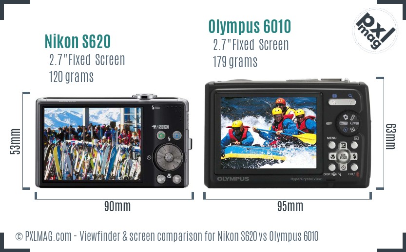 Nikon S620 vs Olympus 6010 Screen and Viewfinder comparison
