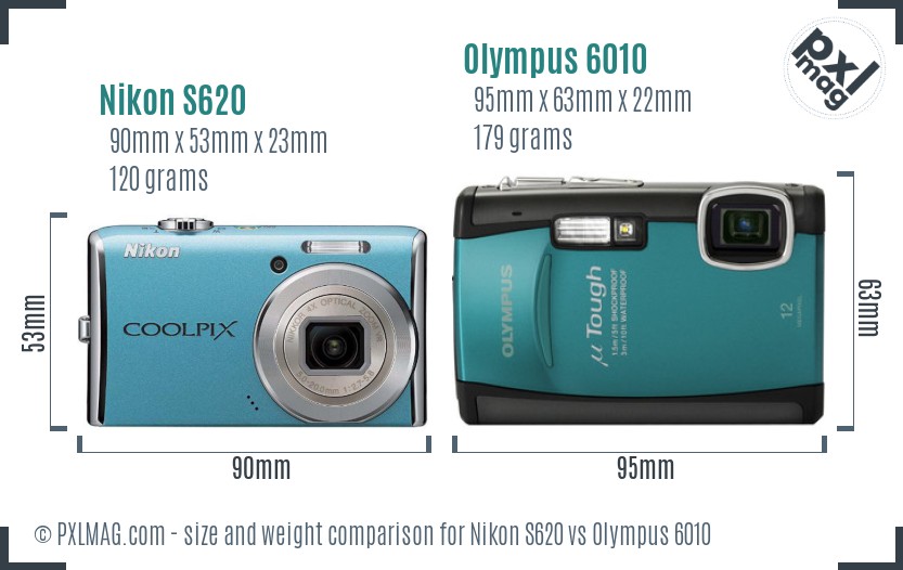 Nikon S620 vs Olympus 6010 size comparison Nikon S620 vs Olympus 6010 size comparison