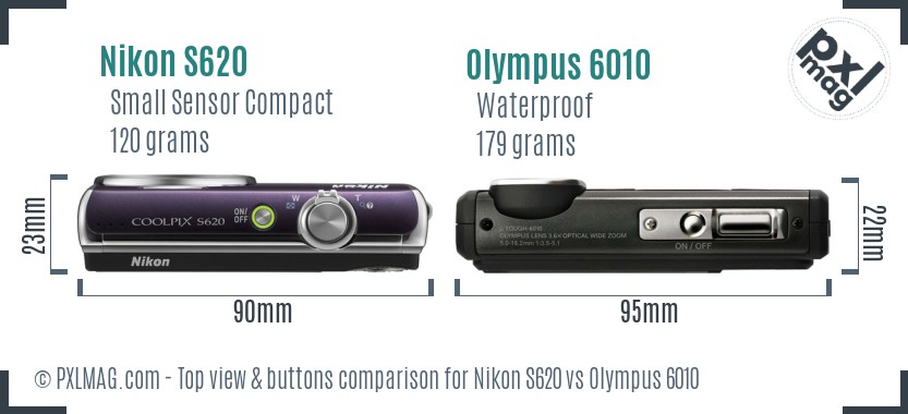 Nikon S620 vs Olympus 6010 top view buttons comparison