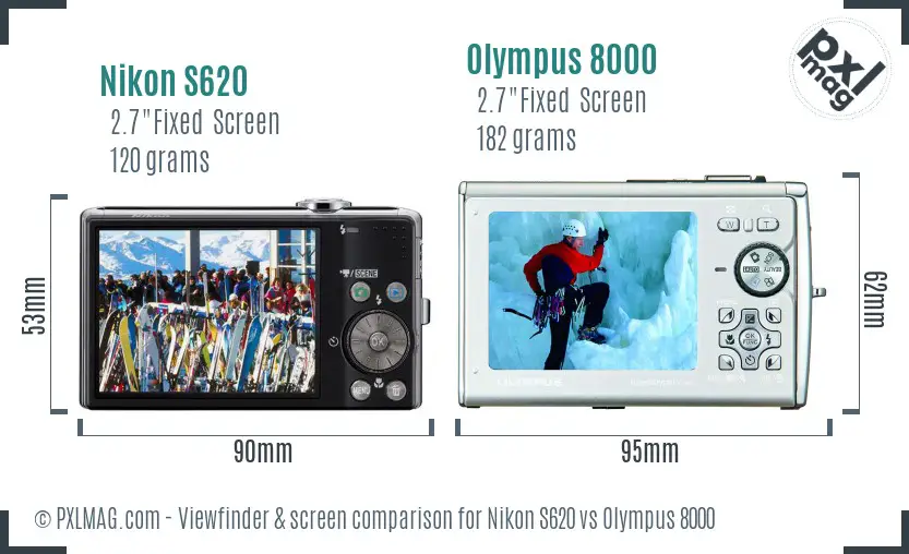 Nikon S620 vs Olympus 8000 Screen and Viewfinder comparison