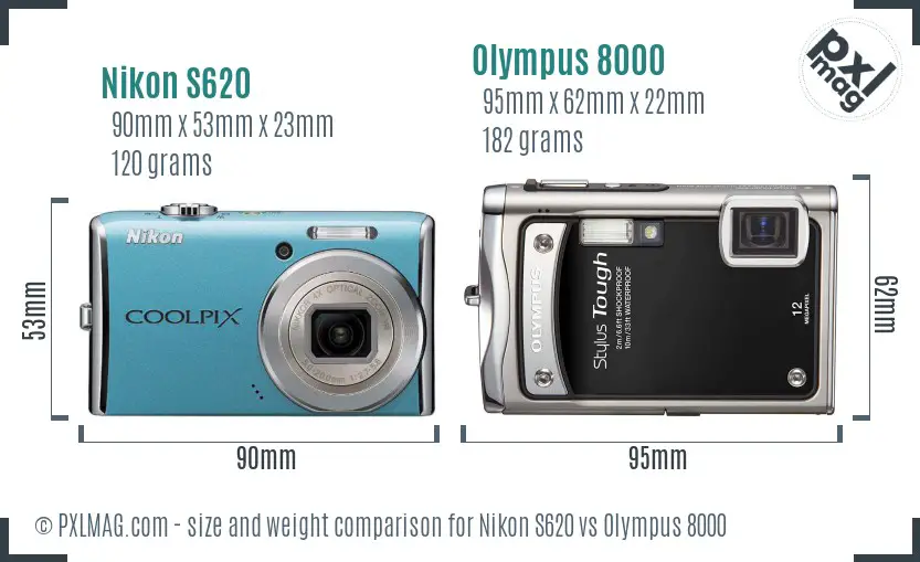Nikon S620 vs Olympus 8000 size comparison