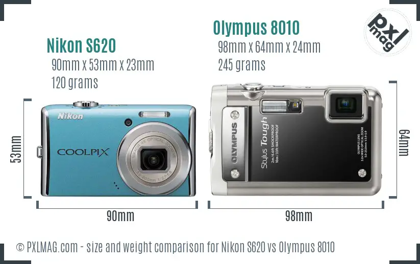 Nikon S620 vs Olympus 8010 size comparison Nikon S620 vs Olympus 8010 size comparison