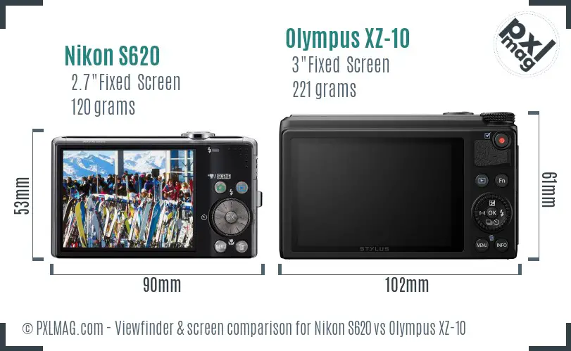 Nikon S620 vs Olympus XZ-10 Screen and Viewfinder comparison