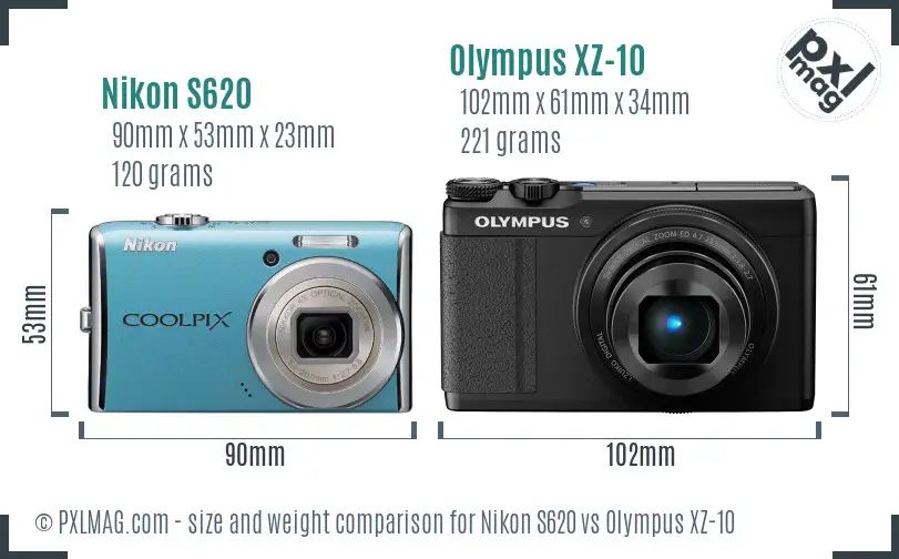 Nikon S620 vs Olympus XZ-10 size comparison