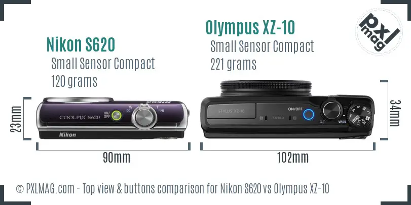 Nikon S620 vs Olympus XZ-10 top view buttons comparison