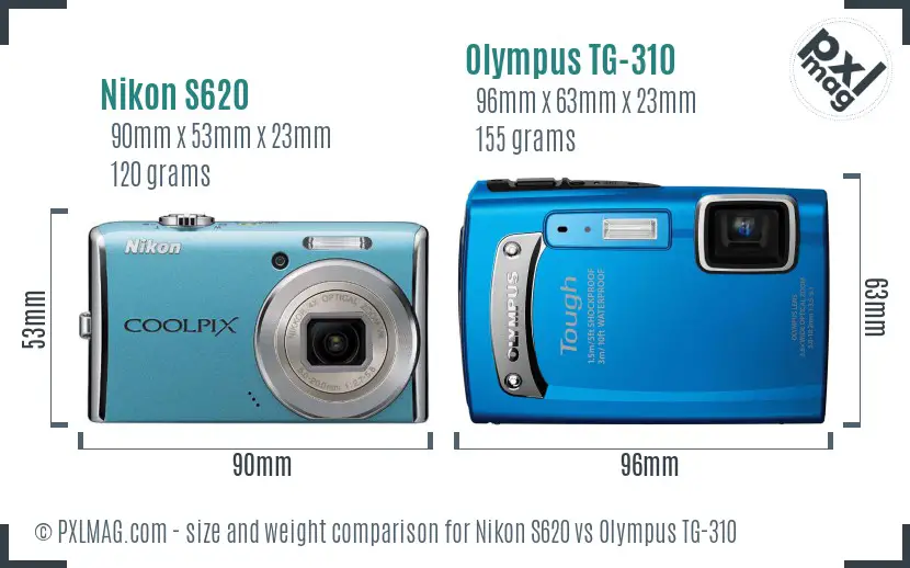 Nikon S620 vs Olympus TG-310 size comparison