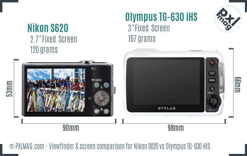 Nikon S620 vs Olympus TG-630 iHS Screen and Viewfinder comparison