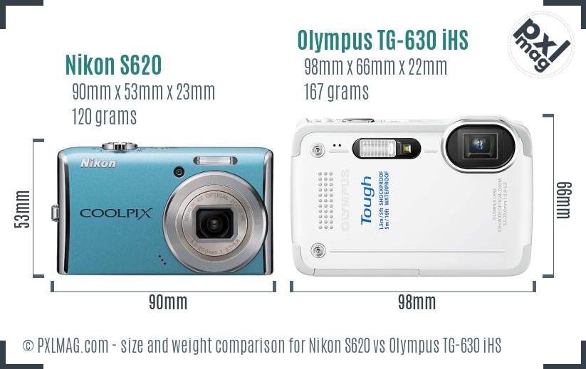 Nikon S620 vs Olympus TG-630 iHS size comparison