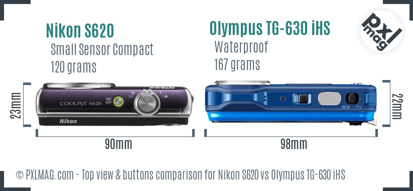 Nikon S620 vs Olympus TG-630 iHS top view buttons comparison