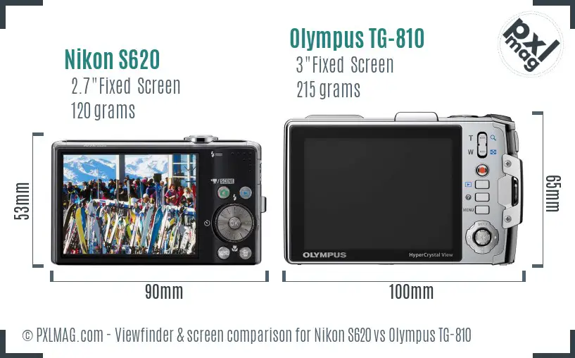 Nikon S620 vs Olympus TG-810 Screen and Viewfinder comparison
