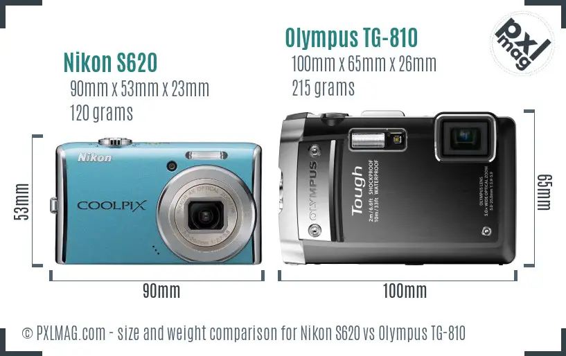 Nikon S620 vs Olympus TG-810 size comparison