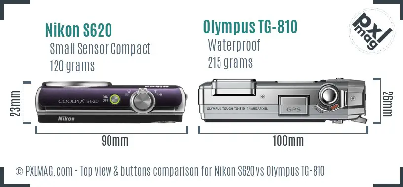 Nikon S620 vs Olympus TG-810 top view buttons comparison