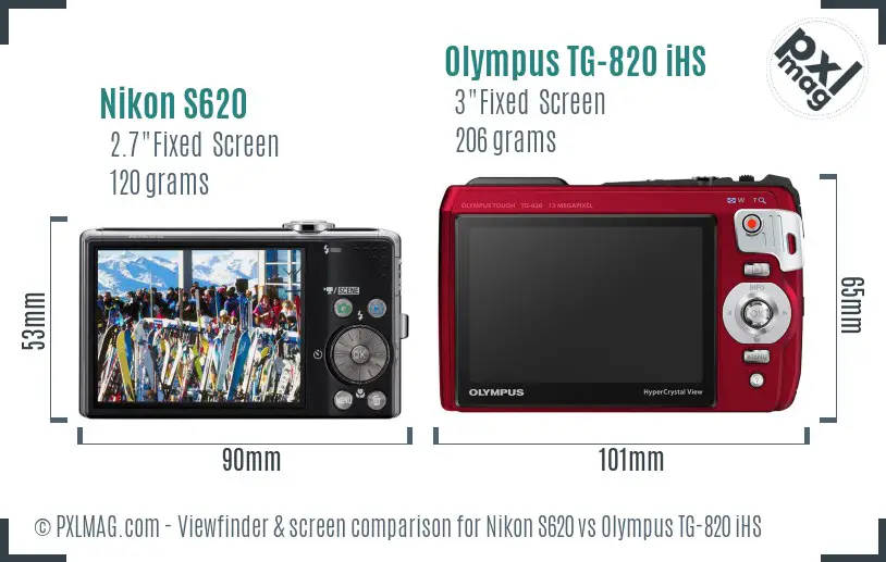 Nikon S620 vs Olympus TG-820 iHS Screen and Viewfinder comparison