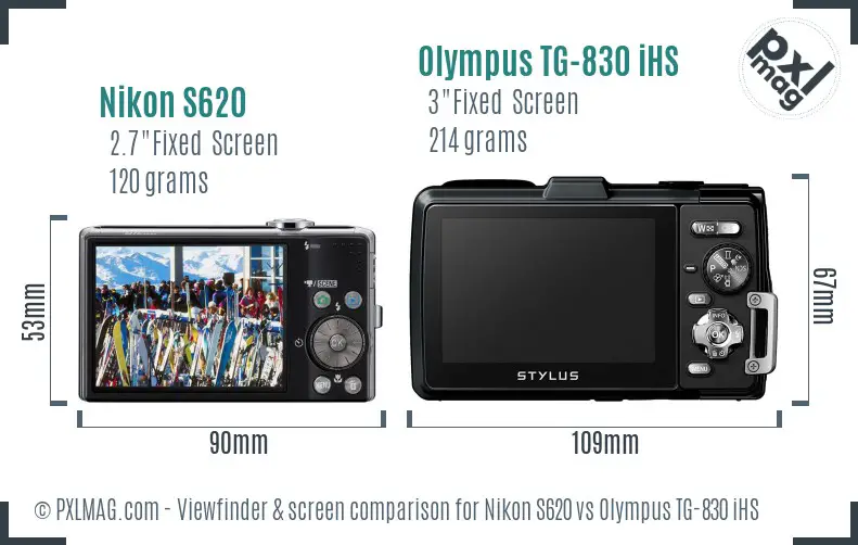 Nikon S620 vs Olympus TG-830 iHS Screen and Viewfinder comparison