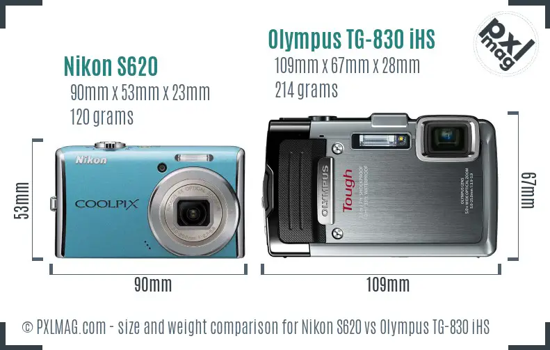 Nikon S620 vs Olympus TG-830 iHS size comparison