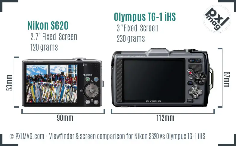 Nikon S620 vs Olympus TG-1 iHS Screen and Viewfinder comparison