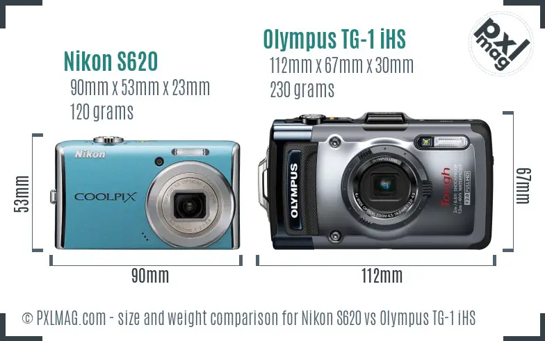 Nikon S620 vs Olympus TG-1 iHS size comparison