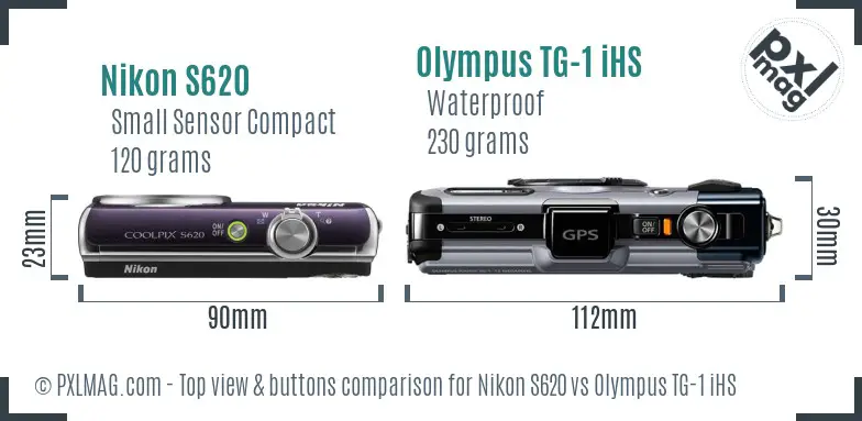 Nikon S620 vs Olympus TG-1 iHS top view buttons comparison