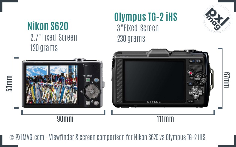 Nikon S620 vs Olympus TG-2 iHS Screen and Viewfinder comparison